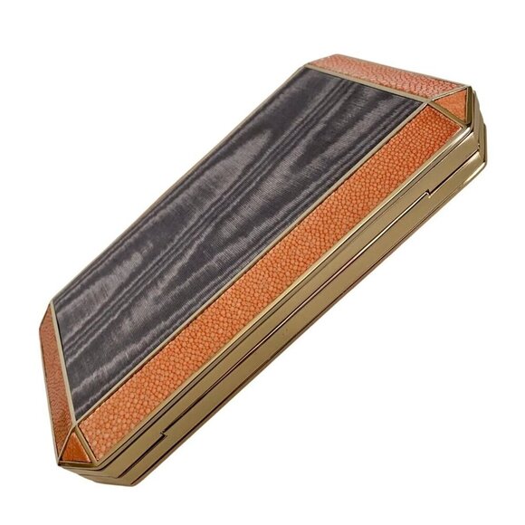 Anya Hindmarch Duke Stingray Moire Clutch Exotic Gold Tone Metal Satin Coral NWT - Picture 13 of 16